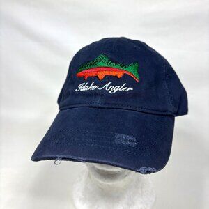 Simms Fishing Idaho Angler Blue Embroidered Trout Distressed Strapback Cap Hat